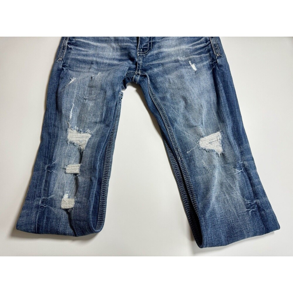 BKE Alec Straight Jeans Krypton Blue Whiskered Distressed Stretch Men's 28x32 - Picture 5 of 9